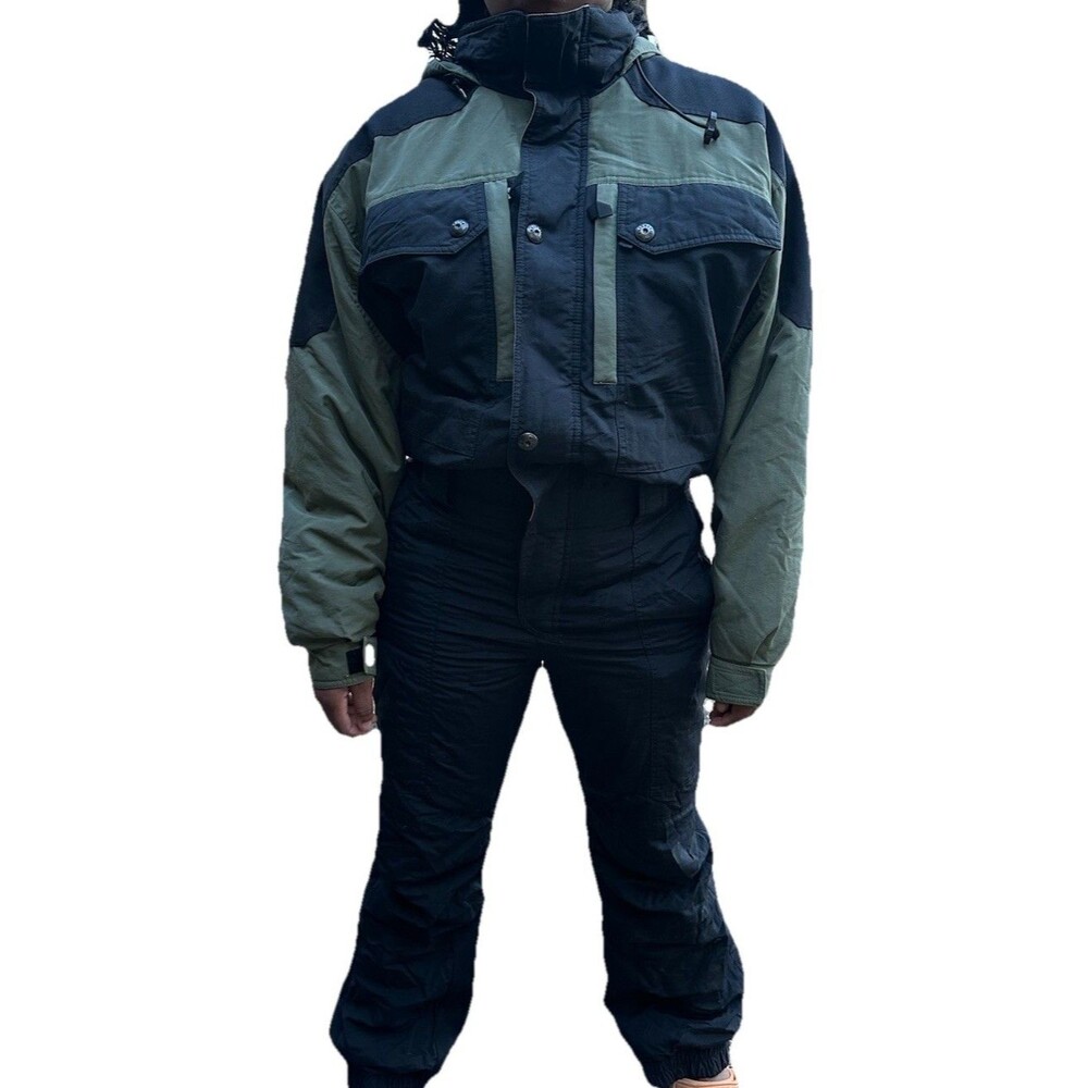 Obermeyer Men's Insulated Hooded Colorblock Snowsuit Ski Suit S Black Green